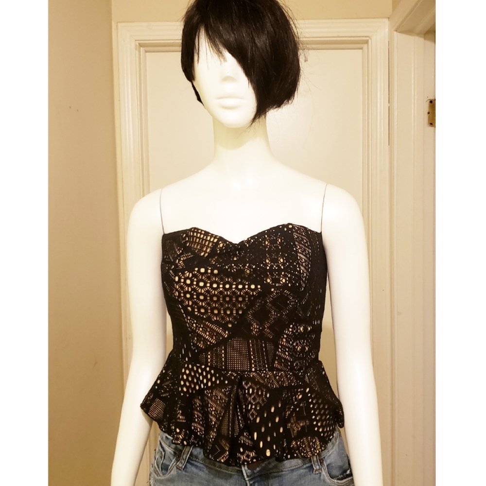Black and Cream Strapless lace tube top size M